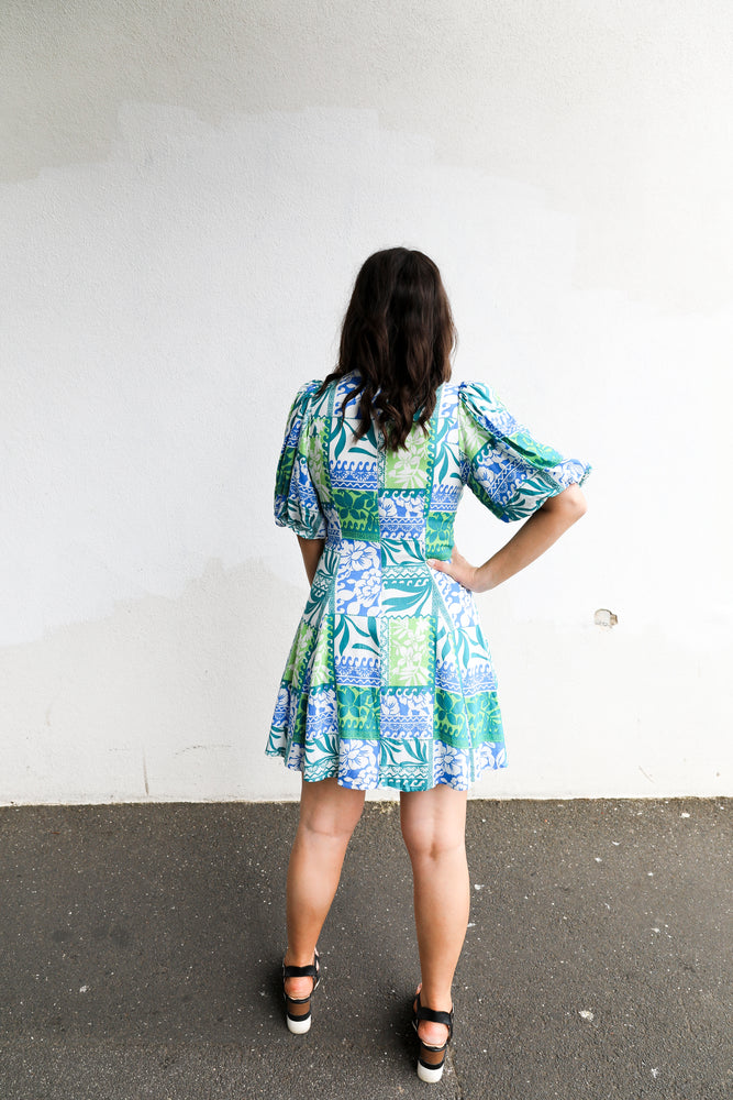 Jessel Dress (Green & Blue Patch Work)