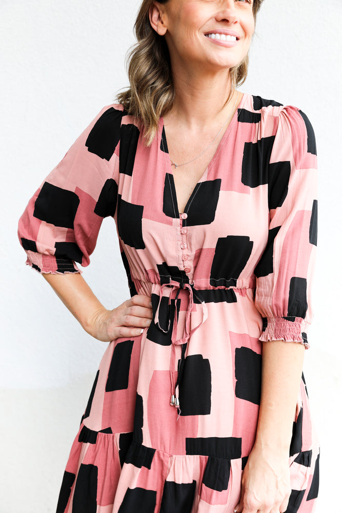 Theo Dress (Black, Rose & Pink Multi)