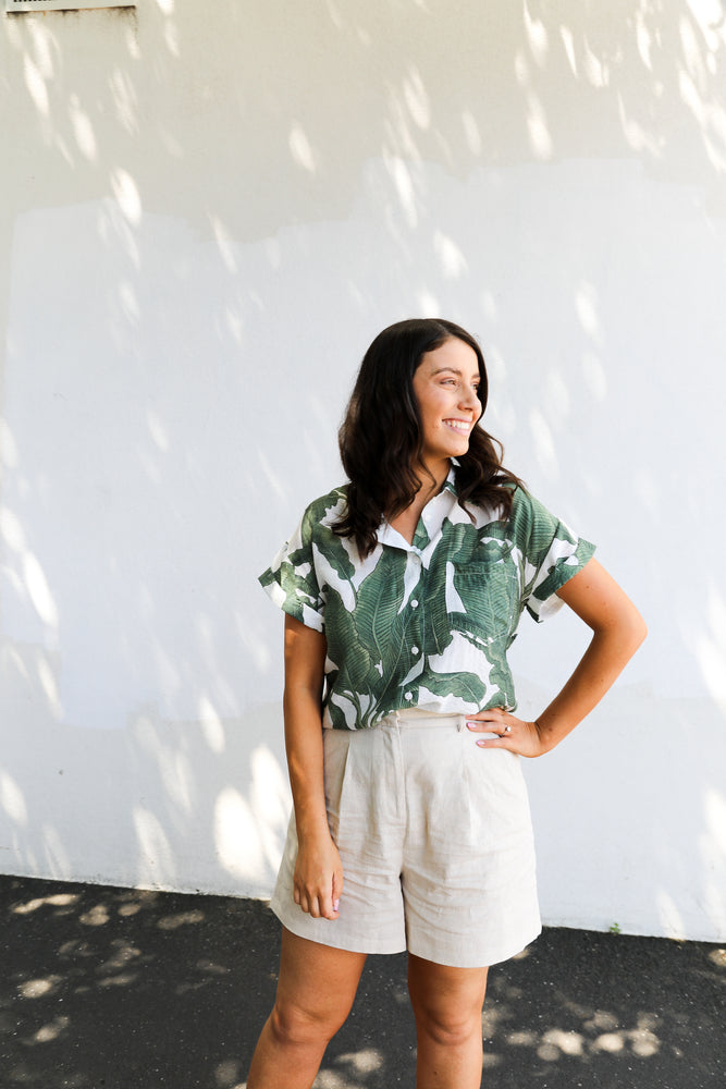 Vacation Shirt (Green Palm Print)
