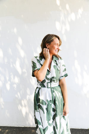 Maxine Dress (Green Palm Print)