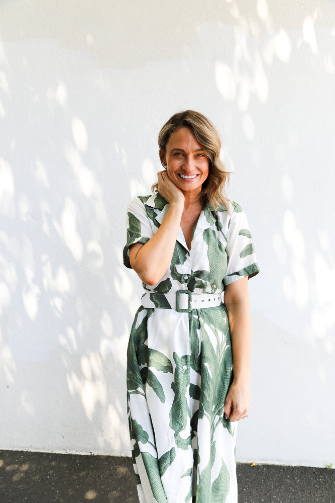 Maxine Dress (Green Palm Print)