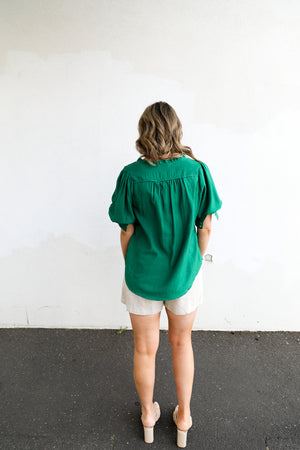 
            
                Load image into Gallery viewer, Carrie Ballon Sleeve Top (Emerald)
            
        