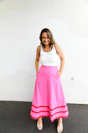 
            
                Load image into Gallery viewer, Mindy Skirt (Pink &amp;amp; Red)
            
        