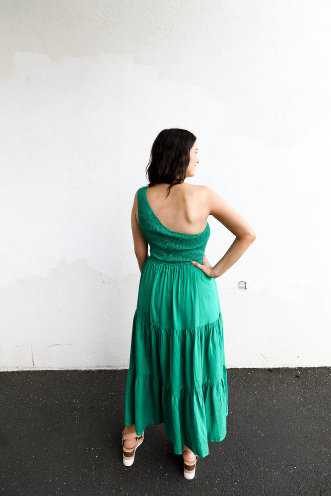 
            
                Load image into Gallery viewer, Molli One Shoulder Dress (Emerald)
            
        