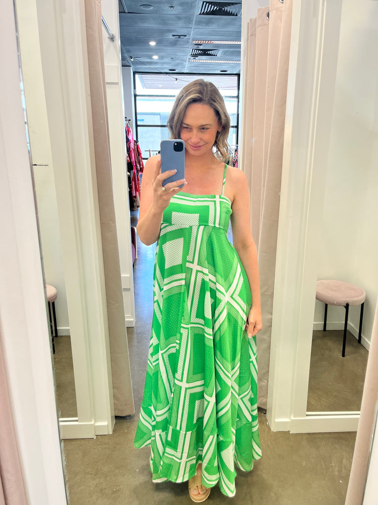 
            
                Load image into Gallery viewer, Lillie Maxi Dress (Green &amp;amp; White)
            
        