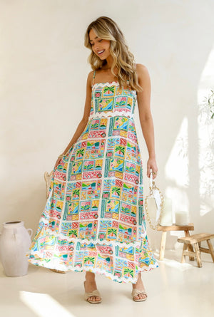 Flozzy Postcards Dress (Mulit Print)