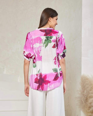 Carrie Ballon Sleeve Top (Pink Floral Multi)