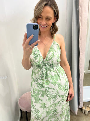 
            
                Load image into Gallery viewer, Monica Dress (White &amp;amp; Green)
            
        