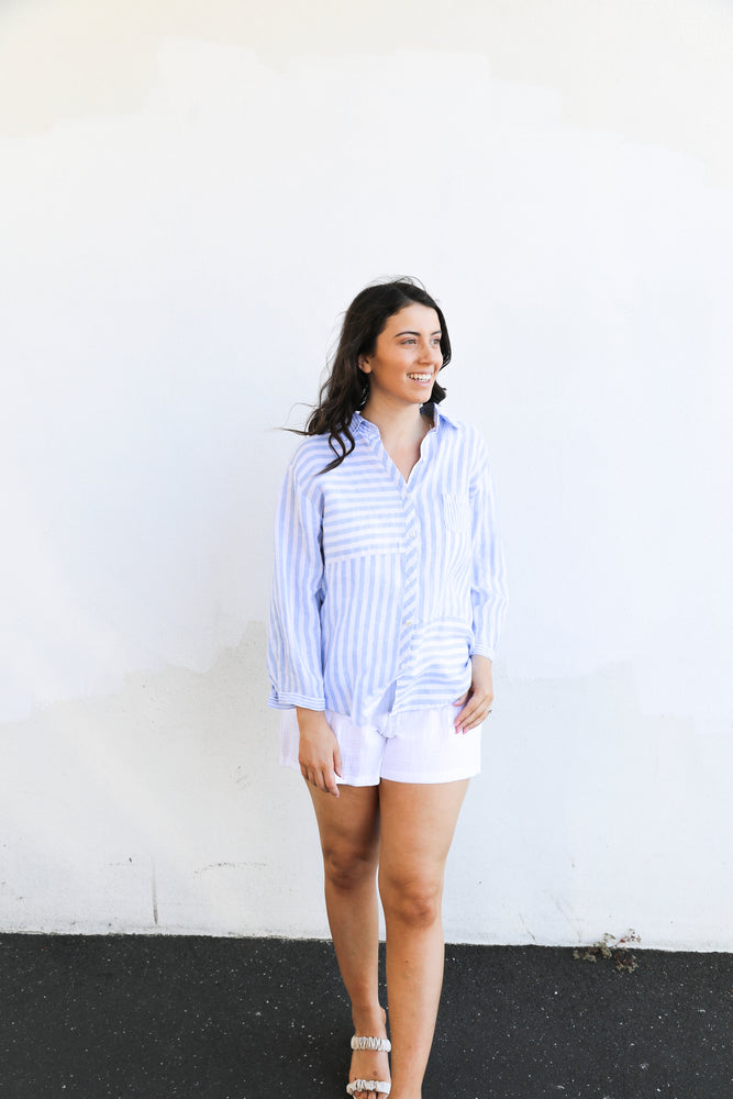 Phillips Stripe Linen Shirt (Sky Blue)