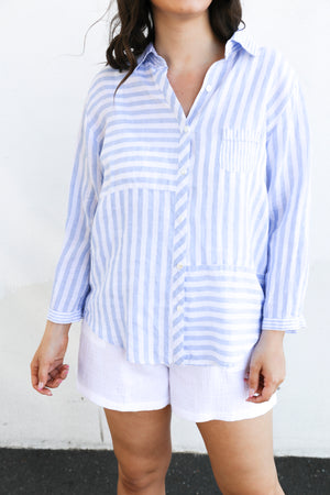 Phillips Stripe Linen Shirt (Sky Blue)