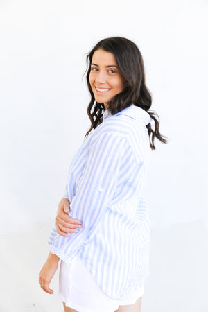 Phillips Stripe Linen Shirt (Sky Blue)